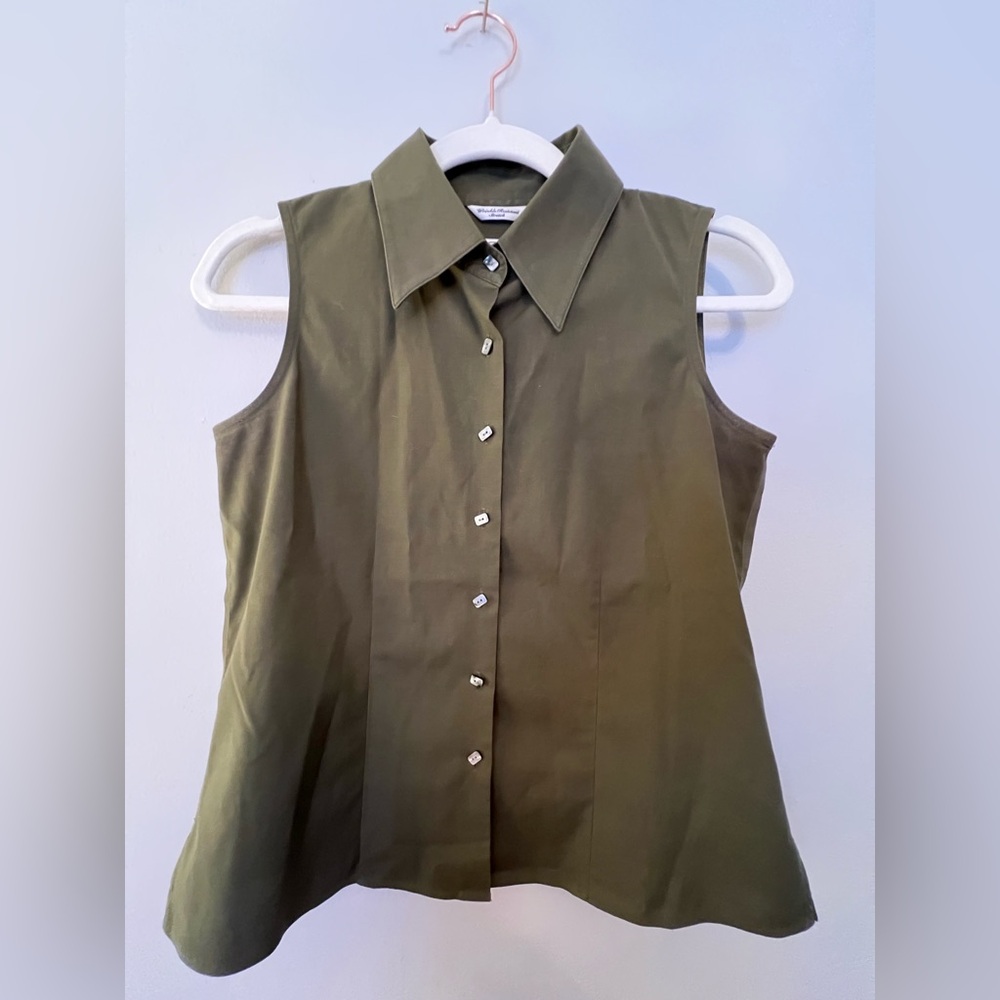 Talbots Olive Button-Down Sleeveless Shirt